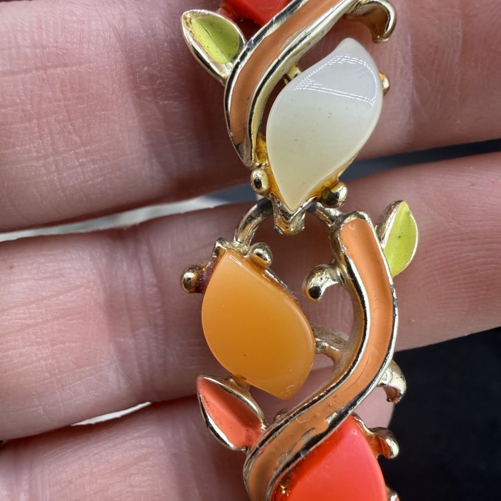 Vintage Thermoset Necklace Orange Yellow Red Bright Spring 16" - Picture 6 of 8